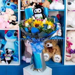 6 Rosas & 3 Girasoles Deluxe con Peluche (Graduación)