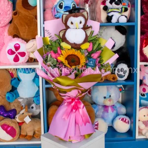 6 Rosas Fashion & Girasol Deluxe con Peluche (Graduación)