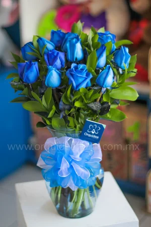 Jarrón de 12 Rosas (Azules)