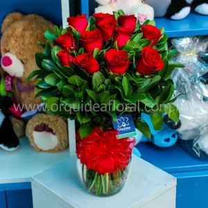 Jarrón 12 Rosas Rojas